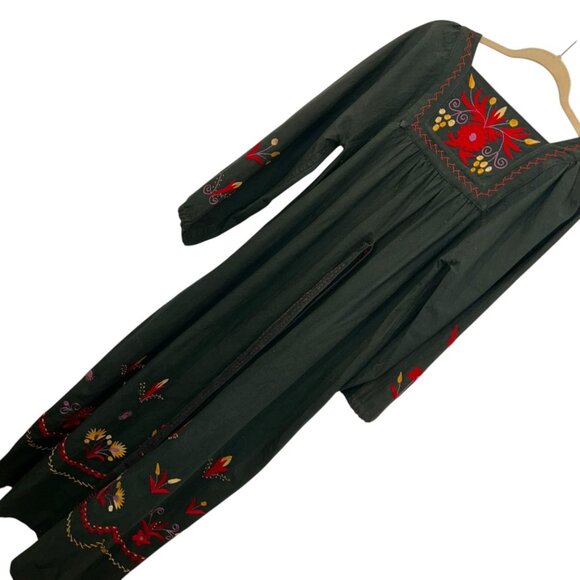 Vintage Ecuadorian Forest Green Embroidered Wedding tunic dress M - Picture 2 of 10